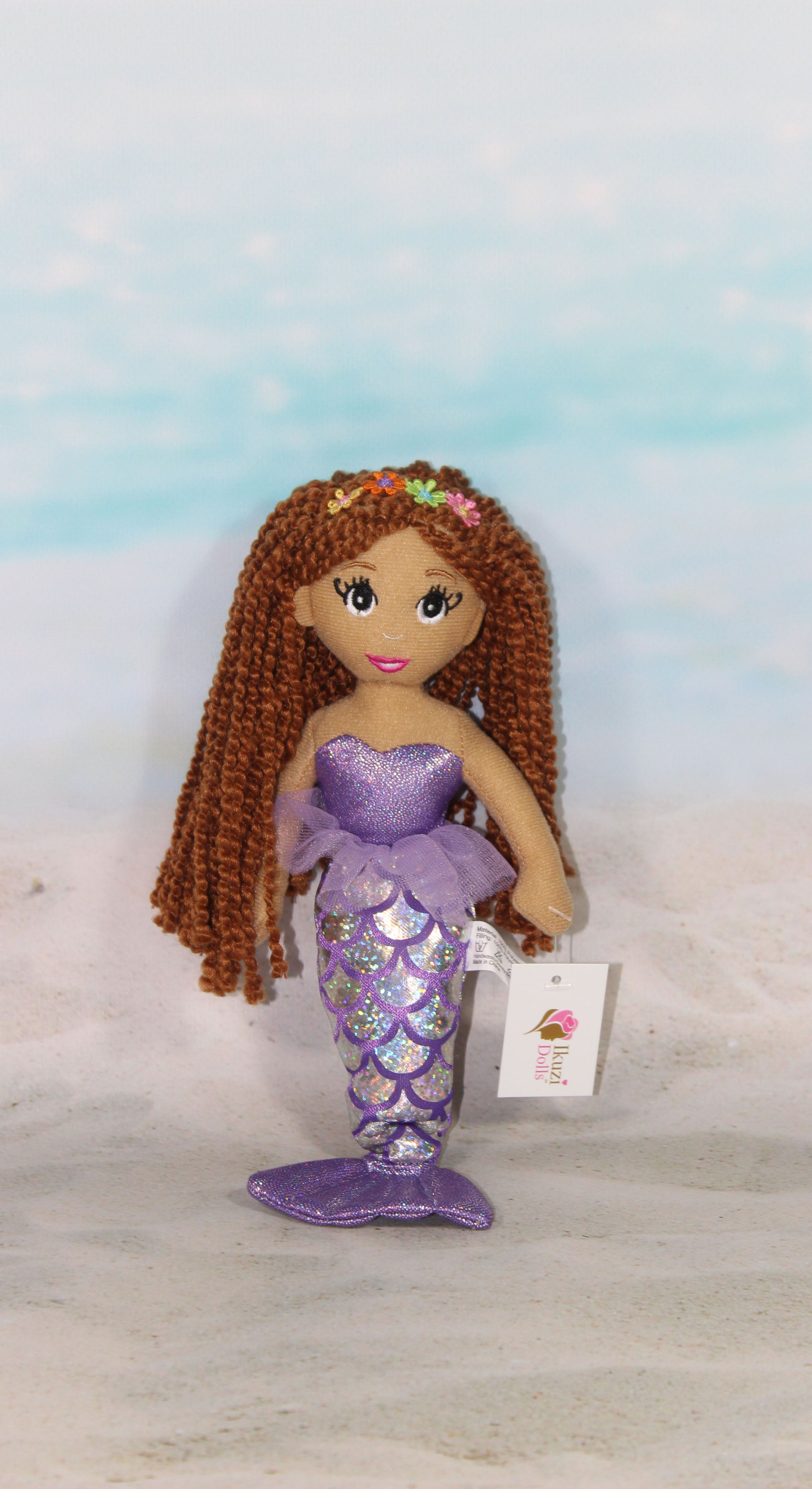 Hand Sewn cheapest Fabric Mermaid Doll, Brown Hair and Orange Stripe Tail, Peach Skin Tone Fabric Rag Doll